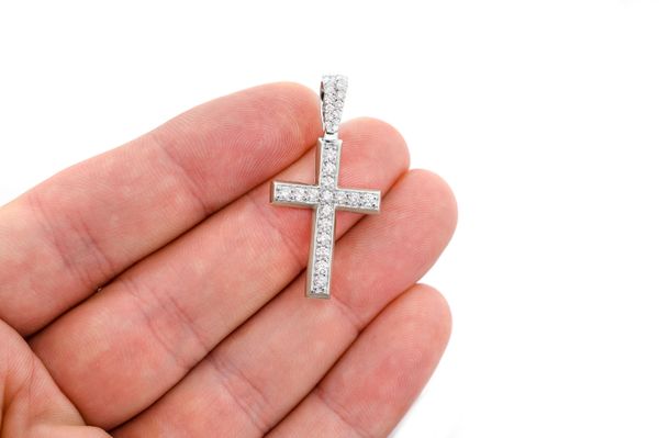 Icebox - Angled Cross Diamond Pendant 14k Solid Gold 1.15ctw