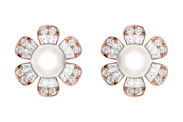 Pearl Diamond Daisy Stud Earrings 14k Solid Gold 0.30ctw