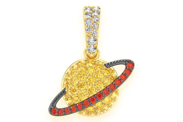 Red Planet Saturn Diamond Pendant 14k Solid Gold 0.40ctw