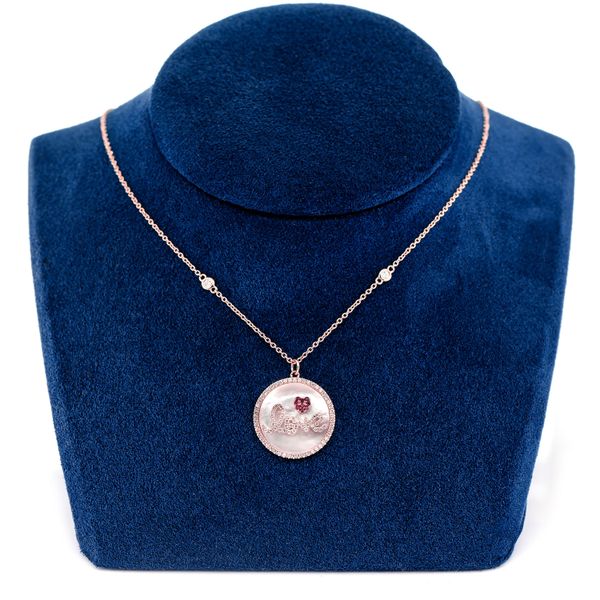 Mother Of Pearl Love Disc Halo Diamond Pendant Attached Necklace 14k Solid Gold 0.35ctw