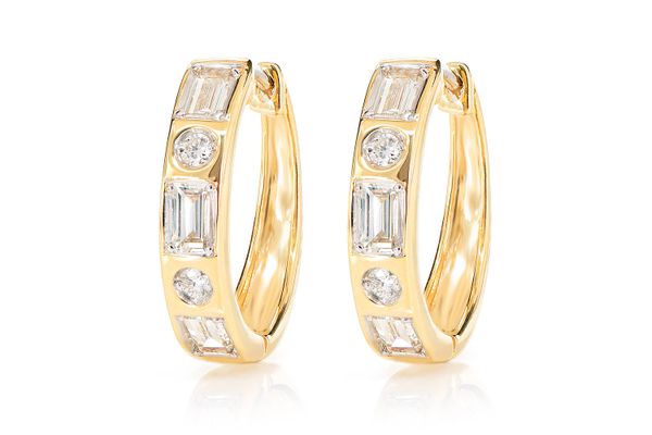 Gypsy Set Baguette Diamond Hoops 14k Solid Gold 0.70ctw