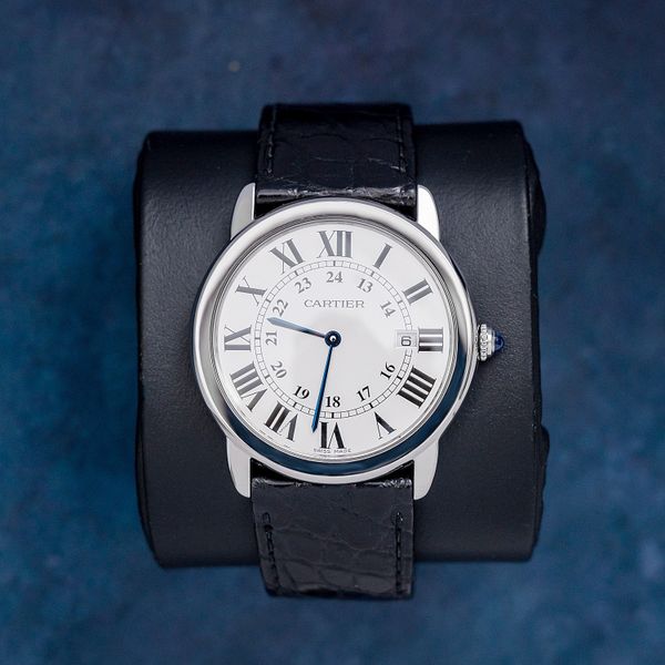 - Cartier 36MM (3603 / W6700255) Black Leather - Steel - Black Leather Deployant - Watch & Box (sw704)