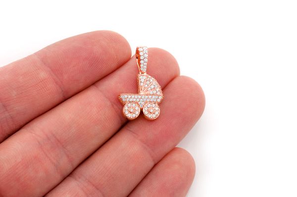 Baby Stroller Diamond Pendant 14k Yellow Gold 0.68ctw