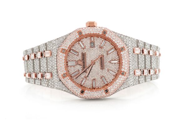  Audemars Piguet Royal Oak 18k Rose Gold & Steel - 36.75ctw Fully Iced Out Emeralds & Baguettes