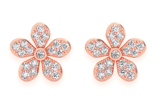 Flower Stud Diamond Earrings 14k Solid Gold 0.35ctw