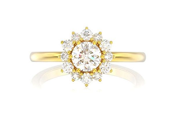 0.70ctw Halo Flower Bezel Diamond Engagement Ring 14k Solid Gold - All Natural