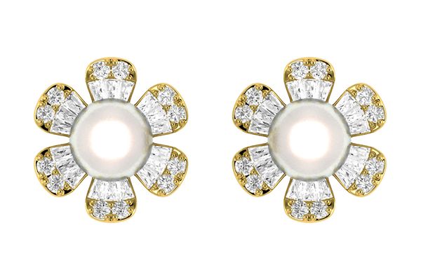 Pearl Diamond Daisy Stud Earrings 14k Solid Gold 0.30ctw