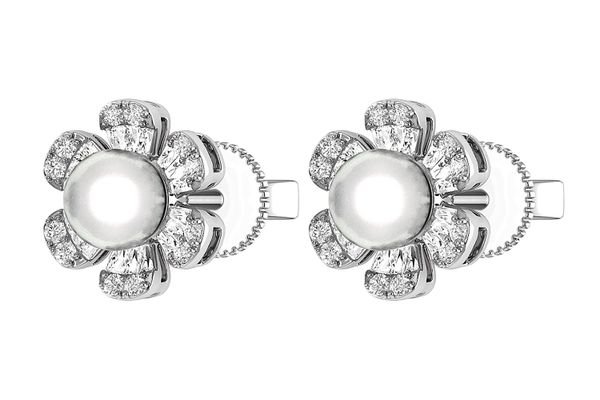 Pearl Diamond Daisy Stud Earrings 14k Solid Gold 0.30ctw