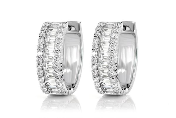 Round Border And Baguette Diamond Hoop Earrings 14k Gold 2.00ctw 