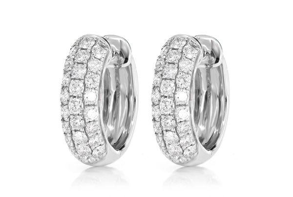 Three Row Bubbly Hoop Diamond Earrings 14k Solid Gold 1.25ctw