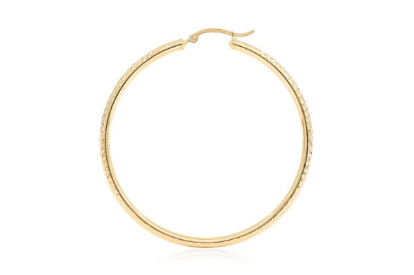 3MM Diamond-Cut Hoop Earrings 14k Solid Gold Large