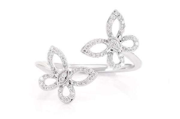 Double Butterfly Diamond Ring 14k Solid Gold 0.20ctw