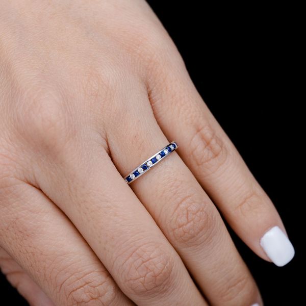 Sapphire And Diamond Channel Set Band Ring 14k Solid Gold 0.33ctw