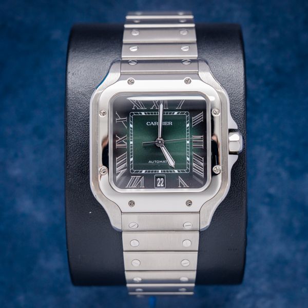 - Cartier Santos Large 40MM (model) - Steel - Green Roman Dial - Watch & Box