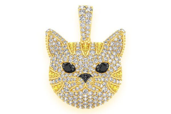 Cat Face Diamond Pendant 14k Solid Gold 1.90ctw