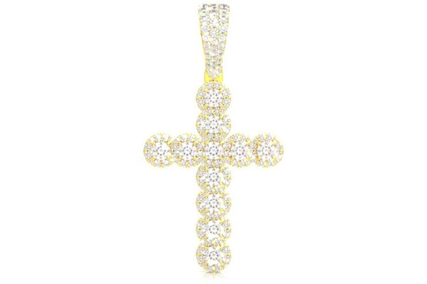 Halo Solitaire Diamond Cross Pendant 14k Solid Gold 3.20ctw