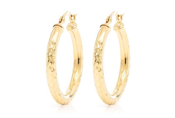 3MM Diamond-Cut Hoop Earrings 14k Solid Gold Small