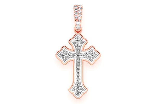 Rounded Cross Diamond Pendant 14k Solid Gold 0.25ctw