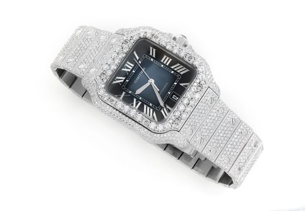 Cartier Santos De Cartier Steel 40MM (4072) - 20.50ctw Fully Iced Out