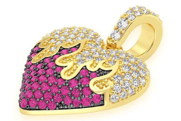 Heart On Fire Ruby & Diamond Pendant 14k Solid Gold 0.75ctw