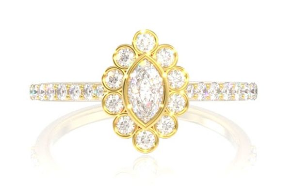 0.50ctw Antique Inspired Marquise Halo Diamond Engagement Ring - All Natural