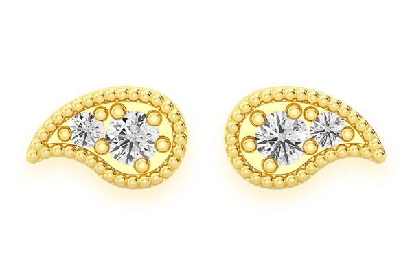 Paisley Stud Diamond Earrings 14k Solid Gold 0.05ctw