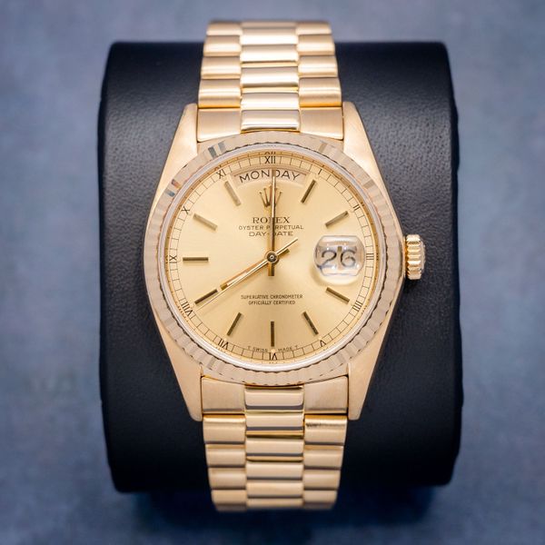 Rolex Day Date 36MM (18038) Yellow Gold Presidential - Champagne Stick - 1980 Production - Box & Papers