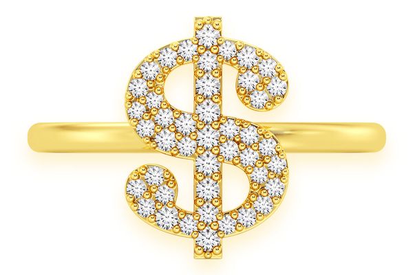 Dollar Sign Diamond Ring 14k Solid Gold 0.21ctw 