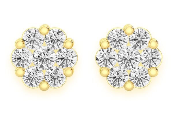 0.75ctw Flower Stud Diamond Earrings 14k Solid Gold