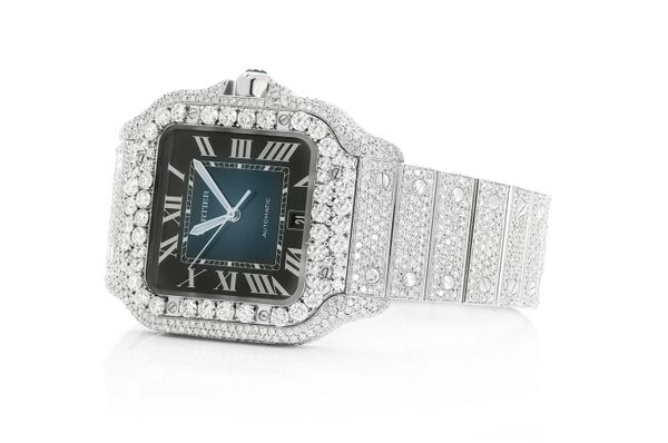 Cartier Santos De Cartier Steel 40MM (4072) - 20.50ctw Fully Iced Out