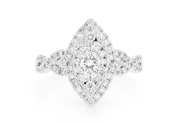 1.00ctw - Round Marquise Halo Cluster - Diamond Engagement Ring - All Natural