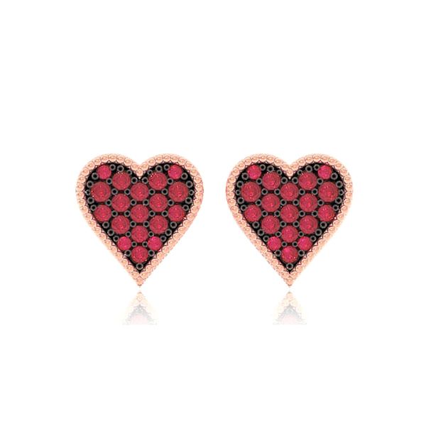 Heart Playing Card Ruby Stud Earrings 14k Solid Gold 0.30ctw