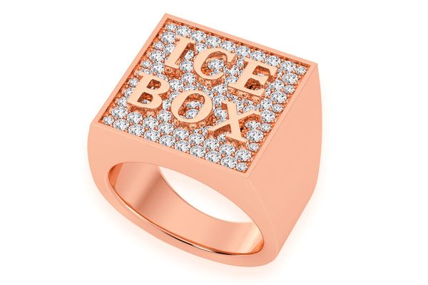 Icebox Logo Square Diamond Ring 14k Solid Gold 1.50ctw