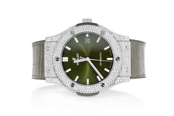 Hublot Classic Fusion Steel - 6.00ctw Fully Iced Out Green Dial & Band