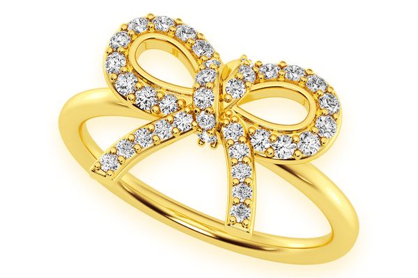 Ribbon Bow Diamond Ring 14k Solid Gold 0.25ctw