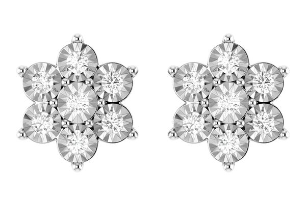 6 Point Diamond Flower Stud Earrings 14k Solid Gold 0.65ctw