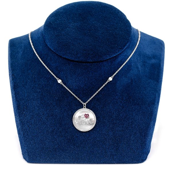 Mother Of Pearl Love Disc Halo Diamond Pendant Attached Necklace 14k Solid Gold 0.35ctw