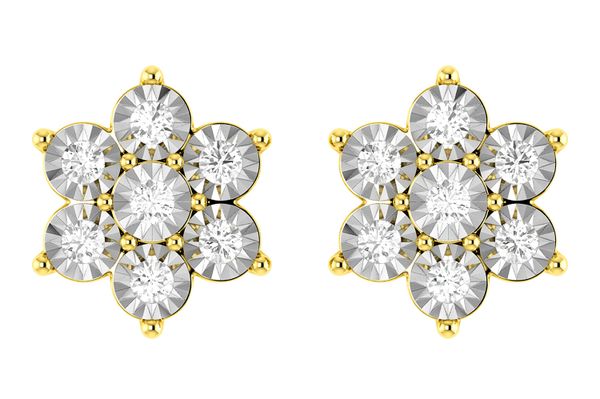 6 Point Diamond Flower Stud Earrings 14k Solid Gold 0.65ctw