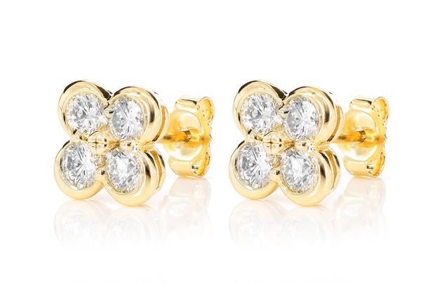 Diamond Clover Stud Earrings 14k Solid Gold 0.95ctw