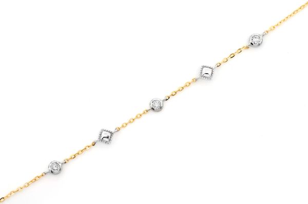 Square Bead & Bezel Diamond Bracelet 14k Solid Gold 0.05ctw