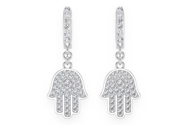 Hamsa Dangling Diamond Earrings 14k Solid Gold 0.50ctw