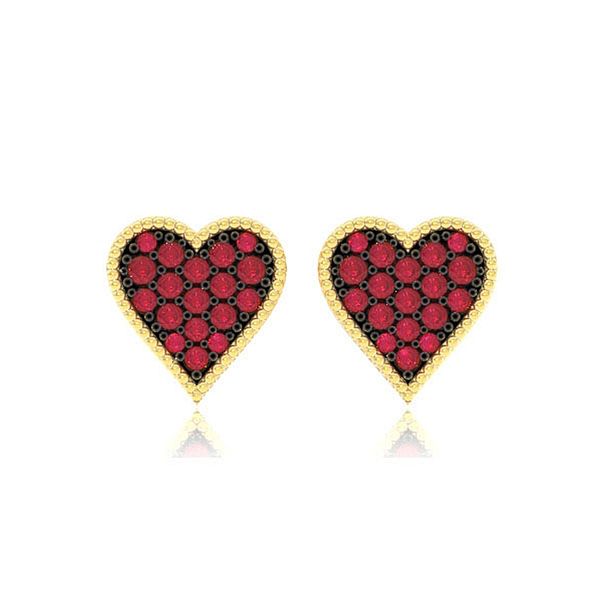 Heart Playing Card Ruby Stud Earrings 14k Solid Gold 0.30ctw