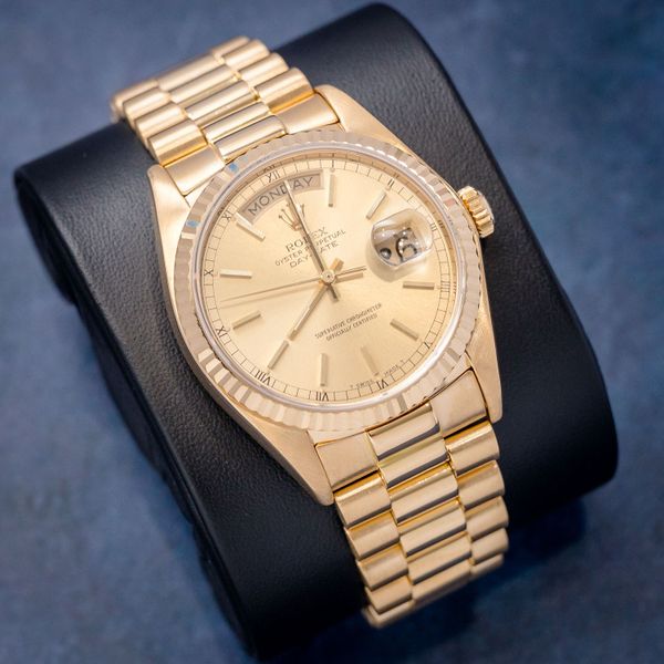 Rolex Day Date 36MM (18038) Yellow Gold Presidential - Champagne Stick - 1980 Production - Box & Papers