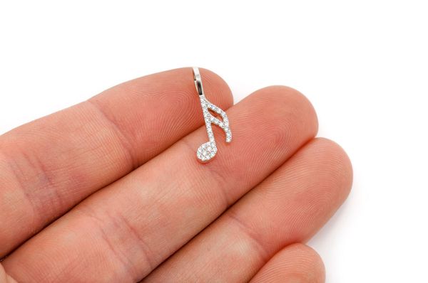 Semiquaver Music Note Diamond Pendant 14k Solid Gold 0.15ctw