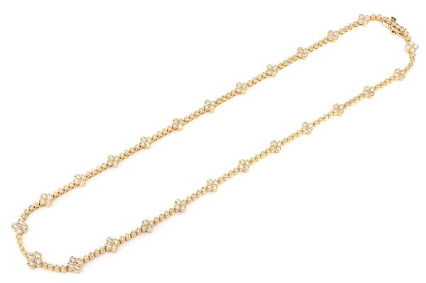 Diamond Clover Station Necklace 14k Solid Gold 5.75ctw 