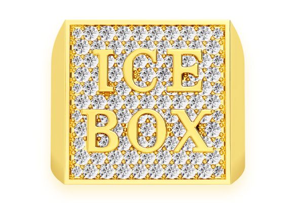 Icebox Logo Square Diamond Ring 14k Solid Gold 1.50ctw