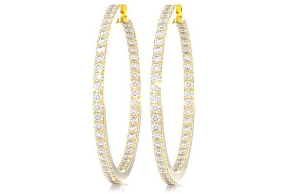 Large Inside Outside Diamond Hoops 14k Solid Gold 2.75ctw