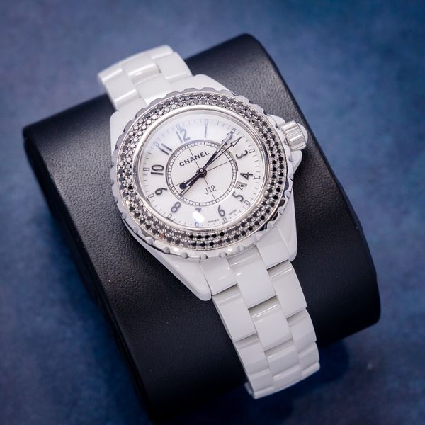 Chanel J12 - White Ceramic - Black Diamond Bezel - Watch Only (sw912)