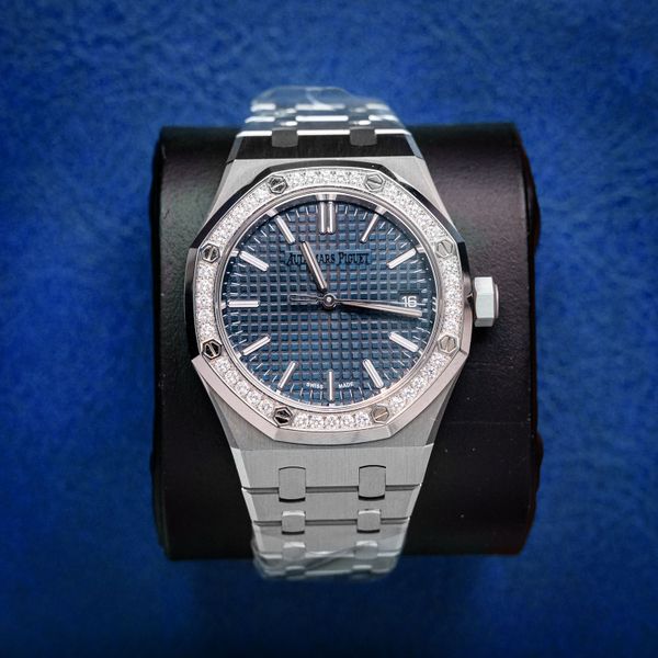 Audemars Piguet Royal Oak Stainless Steel 50th Anni Factory Diamonds Blue Dial 37MM - Wc