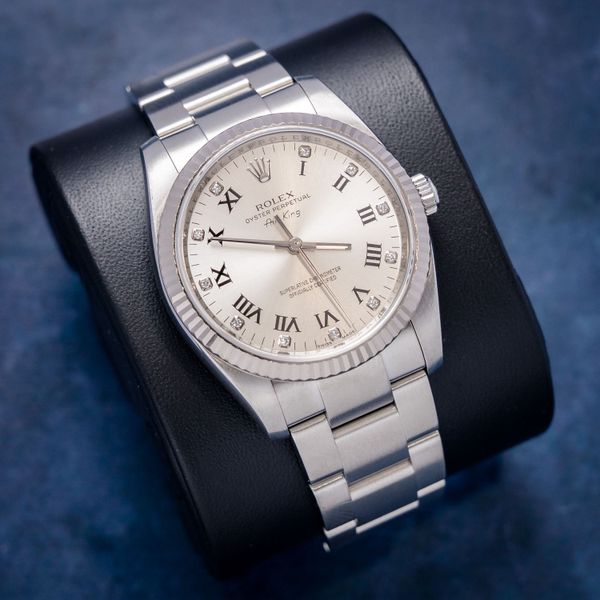 Rolex Air King (114234) Steel & White Gold - Oyster Brac - Silver Black Roman Diamond Dial - 2011 Card & Box